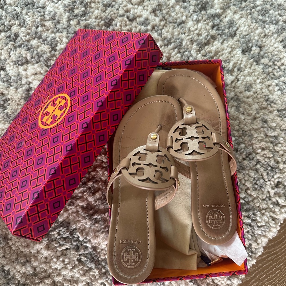 Tan Tory Burch Miller sandals